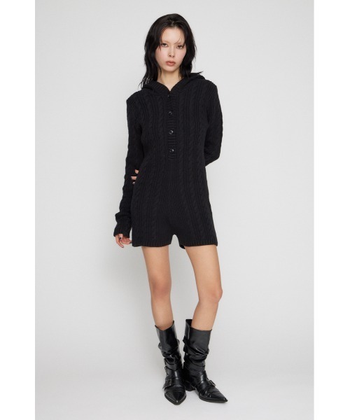 LAGUA GEM（ラグアジェム）の「HOODIE CABLE ロンパース（つなぎ/オールインワン・レディース・アイボリー/ブラック/杢グレー・SMALL/MEDIUM）」の12枚目の写真