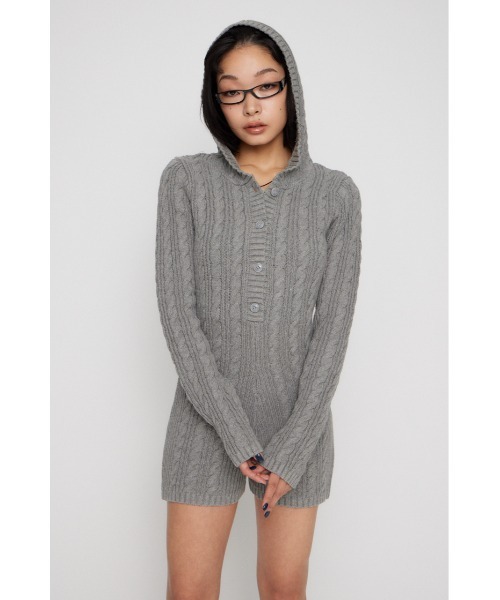 LAGUA GEM（ラグアジェム）の「HOODIE CABLE ロンパース（つなぎ/オールインワン・レディース・アイボリー/ブラック/杢グレー・SMALL/MEDIUM）」の15枚目の写真