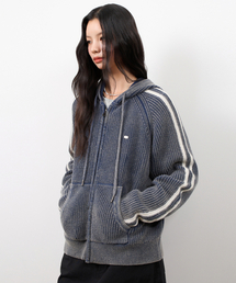 EUG ピグメントトラックハチニットフードジップアップ_ピグメントブルー