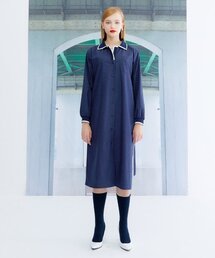 ピケシャツワンピース_ネイビー