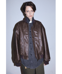 MIDNLOW（ミッドアンドロー）の「Oversized leather blouson (Brown)（ライダースジャケット）」