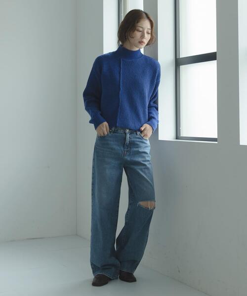 URBAN RESEARCH Sonny Label（アーバンリサーチサニーレーベル）の「畦切替えニットプルオーバー（ニット/セーター・レディース・ライトベージュ/チャコールグレー/ブルー/ピンク・FREE）」の6枚目の写真