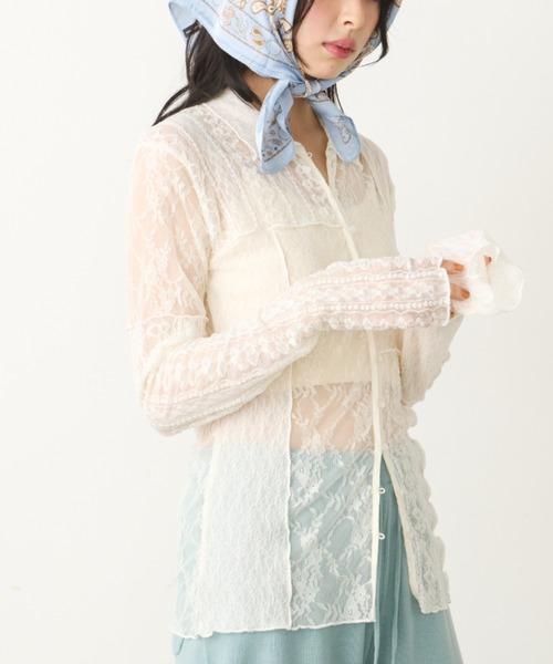 Unitage（ユニテージ）の「レースパッチワーク衿付きカーディガン（Tシャツ/カットソー・レディース・ブラック/アイボリー・FREE）」の18枚目の写真