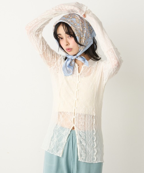 Unitage（ユニテージ）の「レースパッチワーク衿付きカーディガン（Tシャツ/カットソー・レディース・ブラック/アイボリー・FREE）」の21枚目の写真