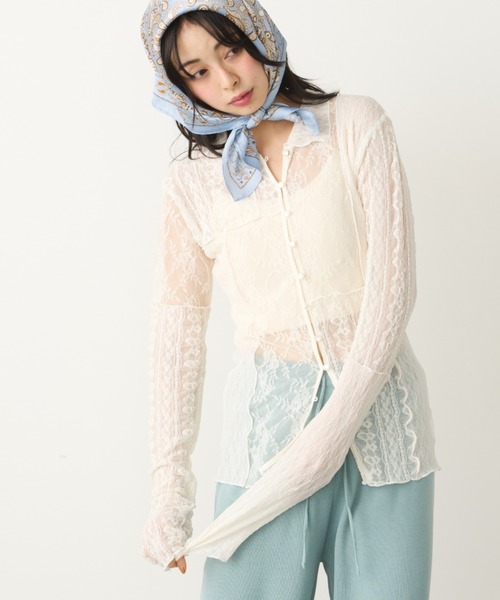 Unitage（ユニテージ）の「レースパッチワーク衿付きカーディガン（Tシャツ/カットソー・レディース・ブラック/アイボリー・FREE）」の11枚目の写真
