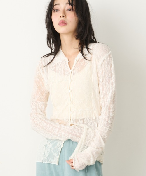 Unitage（ユニテージ）の「レースパッチワーク衿付きカーディガン（Tシャツ/カットソー・レディース・ブラック/アイボリー・FREE）」の19枚目の写真