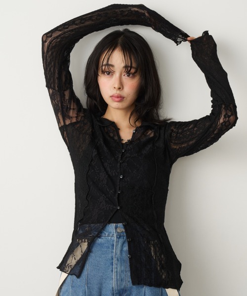 Unitage（ユニテージ）の「レースパッチワーク衿付きカーディガン（Tシャツ/カットソー・レディース・ブラック/アイボリー・FREE）」の16枚目の写真