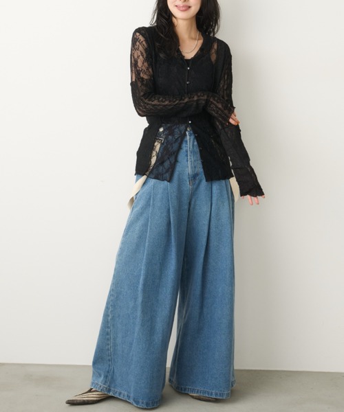 Unitage（ユニテージ）の「レースパッチワーク衿付きカーディガン（Tシャツ/カットソー・レディース・ブラック/アイボリー・FREE）」の7枚目の写真