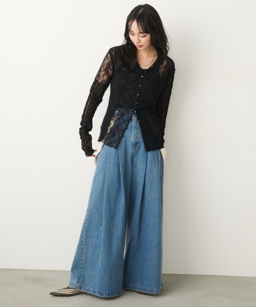 Unitage（ユニテージ）の「レースパッチワーク衿付きカーディガン（Tシャツ/カットソー・レディース・ブラック/アイボリー・FREE）」の8枚目の写真