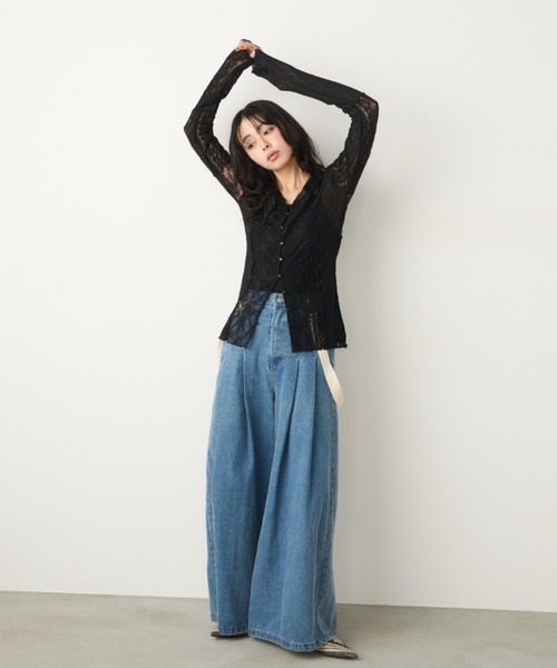 Unitage（ユニテージ）の「レースパッチワーク衿付きカーディガン（Tシャツ/カットソー・レディース・ブラック/アイボリー・FREE）」の9枚目の写真