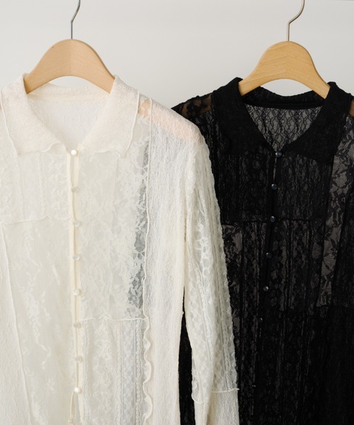 Unitage（ユニテージ）の「レースパッチワーク衿付きカーディガン（Tシャツ/カットソー・レディース・ブラック/アイボリー・FREE）」の10枚目の写真