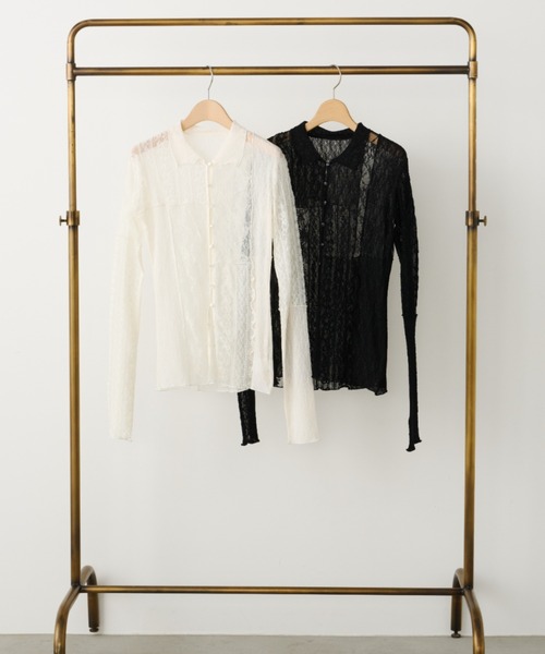 Unitage（ユニテージ）の「レースパッチワーク衿付きカーディガン（Tシャツ/カットソー・レディース・ブラック/アイボリー・FREE）」の3枚目の写真