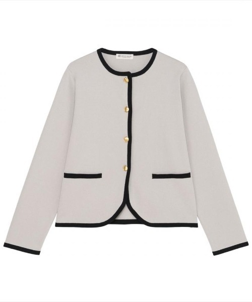 TOKYO SHIRTS（トウキョウシャツ）の「縁取り ニットジャケット（ニット/セーター・レディース・グレイッシュベージュ/ブラック・L/LL/M）」の8枚目の写真