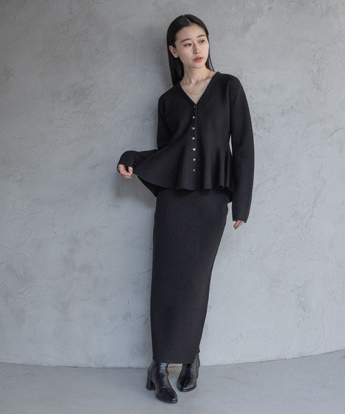 A part by（アパートバイ）の「ペプラムカーディガンセットアップ（ワンピース・レディース・ブラック/ライトグレー・FREE）」の3枚目の写真