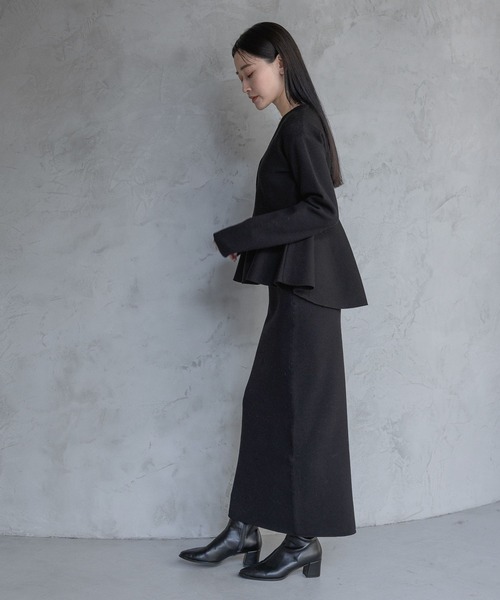 A part by（アパートバイ）の「ペプラムカーディガンセットアップ（ワンピース・レディース・ブラック/ライトグレー・FREE）」の4枚目の写真