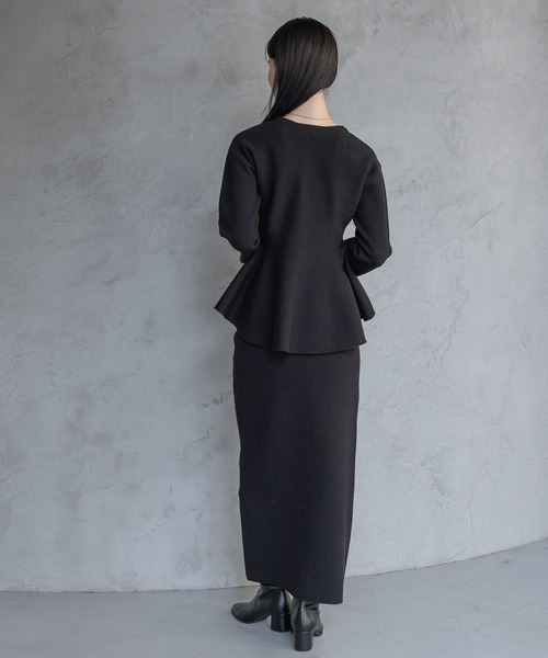 A part by（アパートバイ）の「ペプラムカーディガンセットアップ（ワンピース・レディース・ブラック/ライトグレー・FREE）」の6枚目の写真
