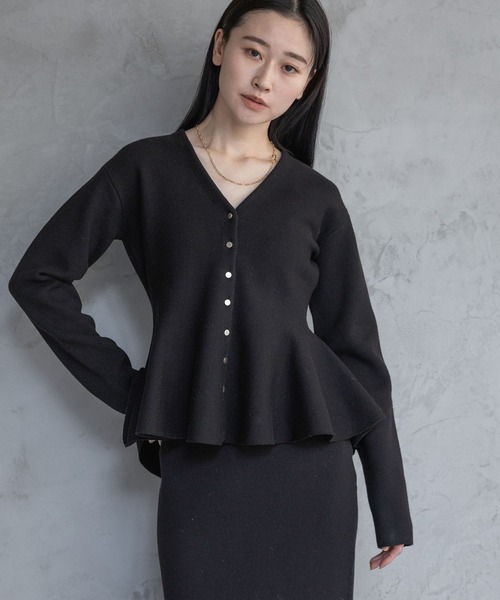 A part by（アパートバイ）の「ペプラムカーディガンセットアップ（ワンピース・レディース・ブラック/ライトグレー・FREE）」の8枚目の写真