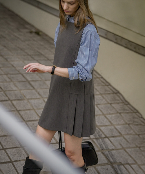 Side pleats stripe ops [KNFW02OPS01]_Gray