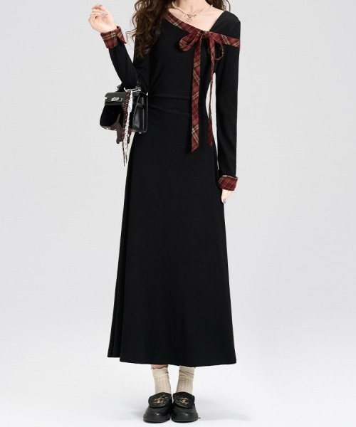 gossip!ロサンゼルス(ゴシップロサンゼルス)の「【Y2Kガーリー】レトロオフショルダーチェックリボンワンピース(ワンピース・レディース・ブラック・FREE)」の7枚目の写真