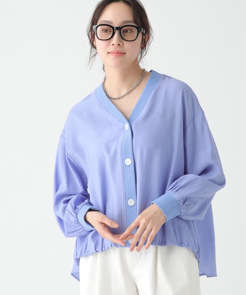 Elura（エルーラ）の「Vネックブラウスカーディガン/659644（カーディガン/ボレロ・レディース・ブルー/チャコールグレー/ダークブラウン/ホワイト・FREE）」の4枚目の写真