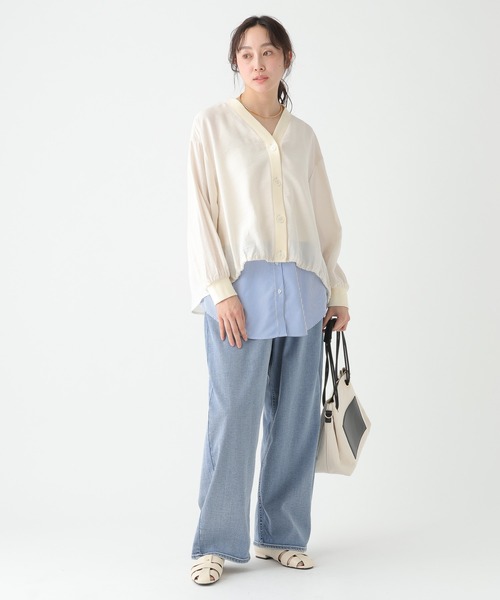 Elura（エルーラ）の「Vネックブラウスカーディガン/659644（カーディガン/ボレロ・レディース・ブルー/チャコールグレー/ダークブラウン/ホワイト・FREE）」の14枚目の写真