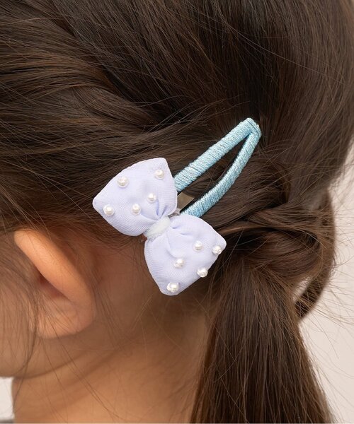Lycee mine（リセマイン）の「ぷっくりリボンヘアクリップ'(2コセット)（バレッタ/ヘアクリップ・キッズ・イエロー/サックスブルー/ライトピンク・F）」の2枚目の写真