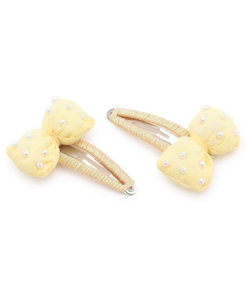 Lycee mine（リセマイン）の「ぷっくりリボンヘアクリップ'(2コセット)（バレッタ/ヘアクリップ・キッズ・イエロー/サックスブルー/ライトピンク・F）」の4枚目の写真