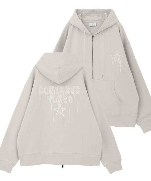 CONVERSE TOKYO(コンバーストウキョウ)の「EMBROIDED LOGO ZIP HOODIE(パーカー・レディース・ブラック/グレー/グリーン・SMALL/MEDIUM)」の1枚目の写真