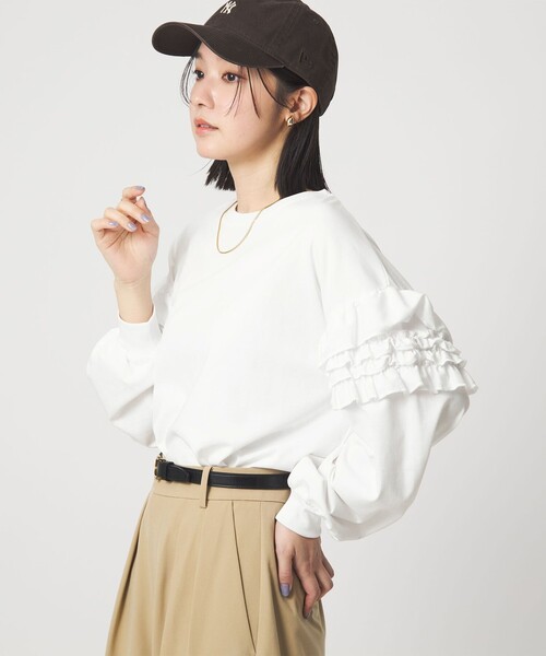 WEB限定】＜at ease＞袖フリル プルオーバー カットソー（Tシャツ