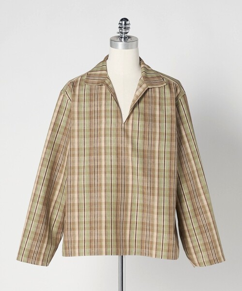 LOEFF(ロエフ)の「<LOEFF>チェック スキッパー シャツ UNISEX(シャツ/ブラウス・レディース・ベージュ・2/1/0)」の1枚目の写真