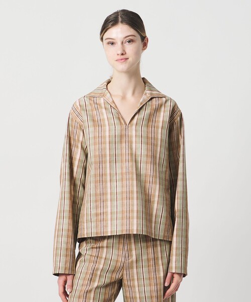 LOEFF(ロエフ)の「<LOEFF>チェック スキッパー シャツ UNISEX(シャツ/ブラウス・レディース・ベージュ・2/1/0)」の5枚目の写真