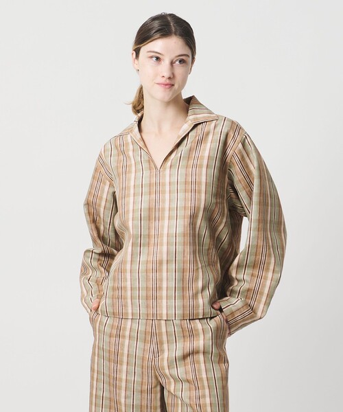 LOEFF(ロエフ)の「<LOEFF>チェック スキッパー シャツ UNISEX(シャツ/ブラウス・レディース・ベージュ・2/1/0)」の6枚目の写真