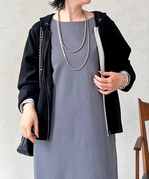 un dix cors（アンディコール）の「軽量配色ラメラインパーカー（カーディガン/ボレロ・レディース・ブラック/アイボリー・FREE）」の9枚目の写真