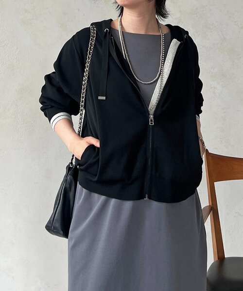 un dix cors（アンディコール）の「軽量配色ラメラインパーカー（カーディガン/ボレロ・レディース・ブラック/アイボリー・FREE）」の10枚目の写真