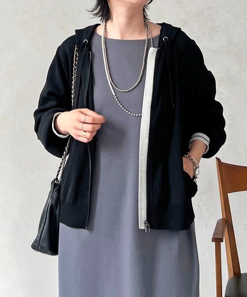 un dix cors（アンディコール）の「軽量配色ラメラインパーカー（カーディガン/ボレロ・レディース・ブラック/アイボリー・FREE）」の18枚目の写真