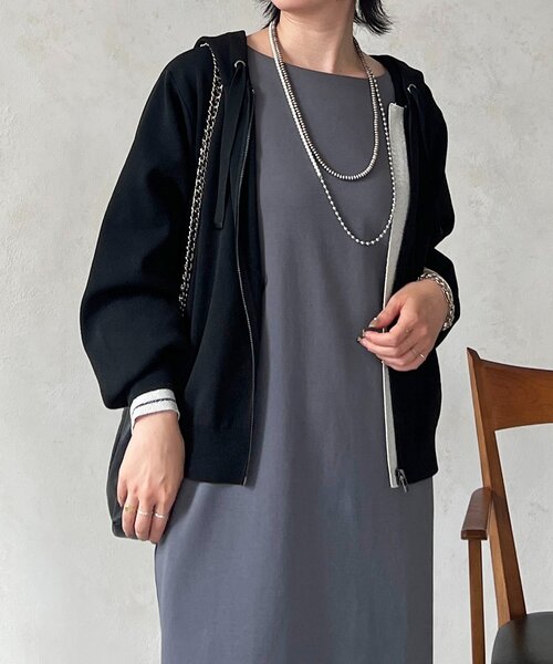 un dix cors（アンディコール）の「軽量配色ラメラインパーカー（カーディガン/ボレロ・レディース・ブラック/アイボリー・FREE）」の19枚目の写真