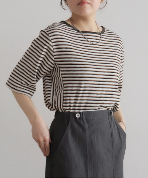 NOMBRE IMPAIR(ノンブルアンペール)の「マルチカラーボーダーフライス 5分袖プルオーバー(Tシャツ/カットソー・レディース・ブラウン/ベージュ・FREE)」の22枚目の写真