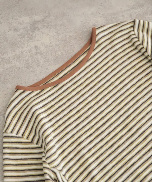 NOMBRE IMPAIR(ノンブルアンペール)の「マルチカラーボーダーフライス 5分袖プルオーバー(Tシャツ/カットソー・レディース・ブラウン/ベージュ・FREE)」の18枚目の写真