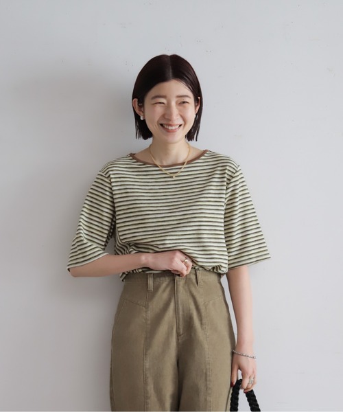 NOMBRE IMPAIR(ノンブルアンペール)の「マルチカラーボーダーフライス 5分袖プルオーバー(Tシャツ/カットソー・レディース・ブラウン/ベージュ・FREE)」の13枚目の写真