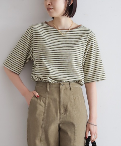 NOMBRE IMPAIR(ノンブルアンペール)の「マルチカラーボーダーフライス 5分袖プルオーバー(Tシャツ/カットソー・レディース・ブラウン/ベージュ・FREE)」の12枚目の写真