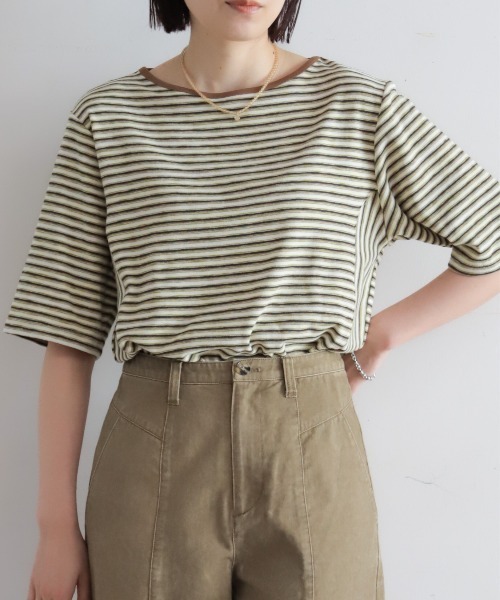 NOMBRE IMPAIR(ノンブルアンペール)の「マルチカラーボーダーフライス 5分袖プルオーバー(Tシャツ/カットソー・レディース・ブラウン/ベージュ・FREE)」の14枚目の写真