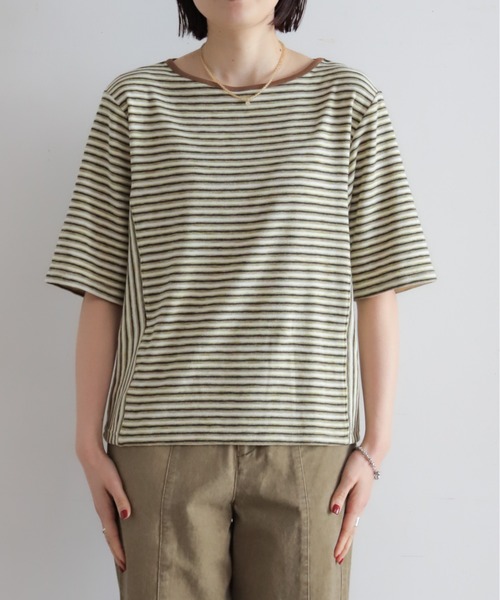 NOMBRE IMPAIR(ノンブルアンペール)の「マルチカラーボーダーフライス 5分袖プルオーバー(Tシャツ/カットソー・レディース・ブラウン/ベージュ・FREE)」の7枚目の写真