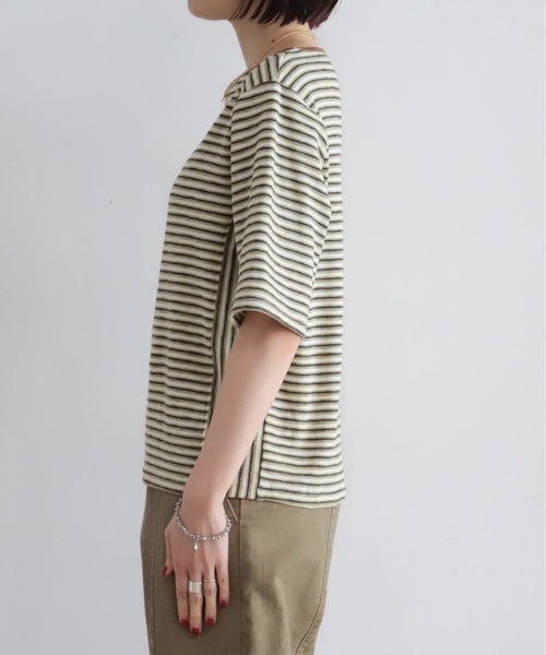 NOMBRE IMPAIR(ノンブルアンペール)の「マルチカラーボーダーフライス 5分袖プルオーバー(Tシャツ/カットソー・レディース・ブラウン/ベージュ・FREE)」の8枚目の写真