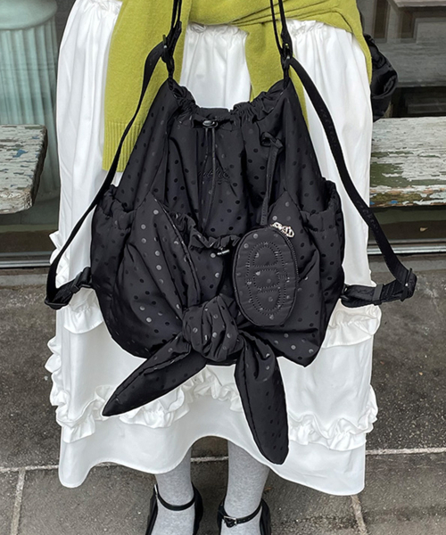 [RUBAN] ドットブラックリボンバックパック兼ショルダーバッグ S AABA6F912BK