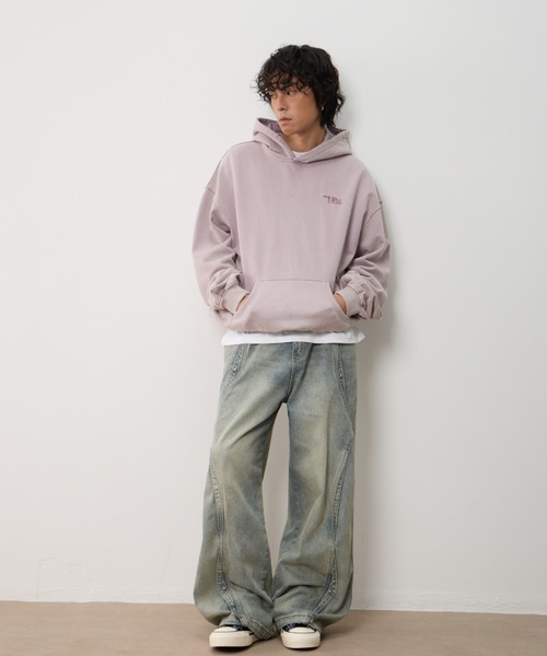 T.FOX (ティーフォックス)の「26ss Vintage Washed Hoodie/フード刺繍ヴィンテージ加工パーカー(パーカー・メンズ・グリーン/パープル/ブルー・L)」の4枚目の写真