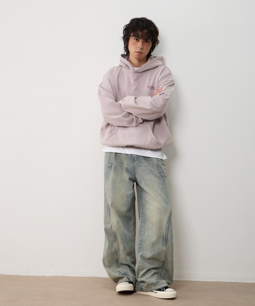 T.FOX (ティーフォックス)の「26ss Vintage Washed Hoodie/フード刺繍ヴィンテージ加工パーカー(パーカー・メンズ・グリーン/パープル/ブルー・L)」の18枚目の写真