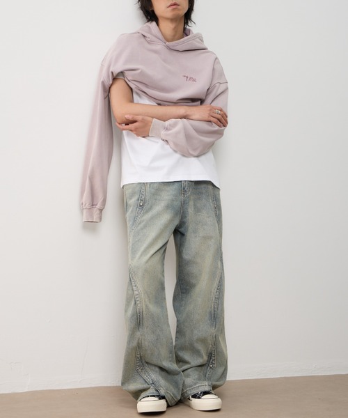 T.FOX (ティーフォックス)の「26ss Vintage Washed Hoodie/フード刺繍ヴィンテージ加工パーカー(パーカー・メンズ・グリーン/パープル/ブルー・L)」の11枚目の写真