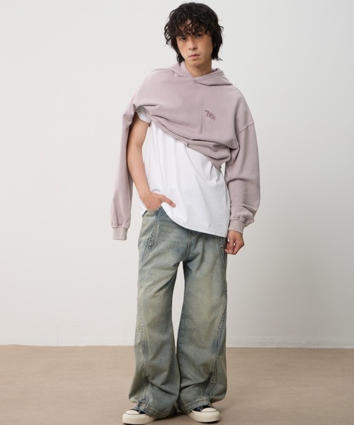 T.FOX (ティーフォックス)の「26ss Vintage Washed Hoodie/フード刺繍ヴィンテージ加工パーカー(パーカー・メンズ・グリーン/パープル/ブルー・L)」の16枚目の写真
