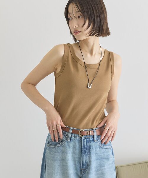 AMERICAN HOLIC（アメリカンホリック）の「【抗菌防臭】テレコタンクトップ（タンクトップ・レディース・ブラック/ダークベージュ/チャコールグレー/オフホワイト/グレイッシュベージュ・M/L）」の5枚目の写真