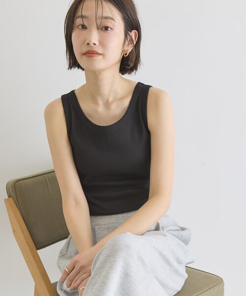 AMERICAN HOLIC（アメリカンホリック）の「【抗菌防臭】テレコタンクトップ（タンクトップ・レディース・ブラック/ダークベージュ/チャコールグレー/オフホワイト/グレイッシュベージュ・M/L）」の2枚目の写真